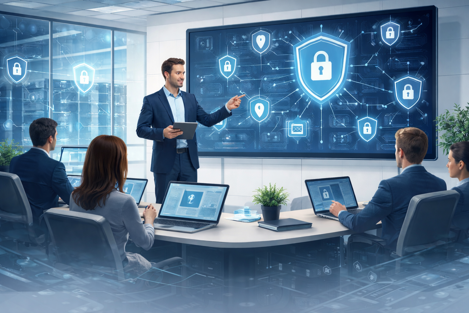 An image of a person delivering training to small group of professionals